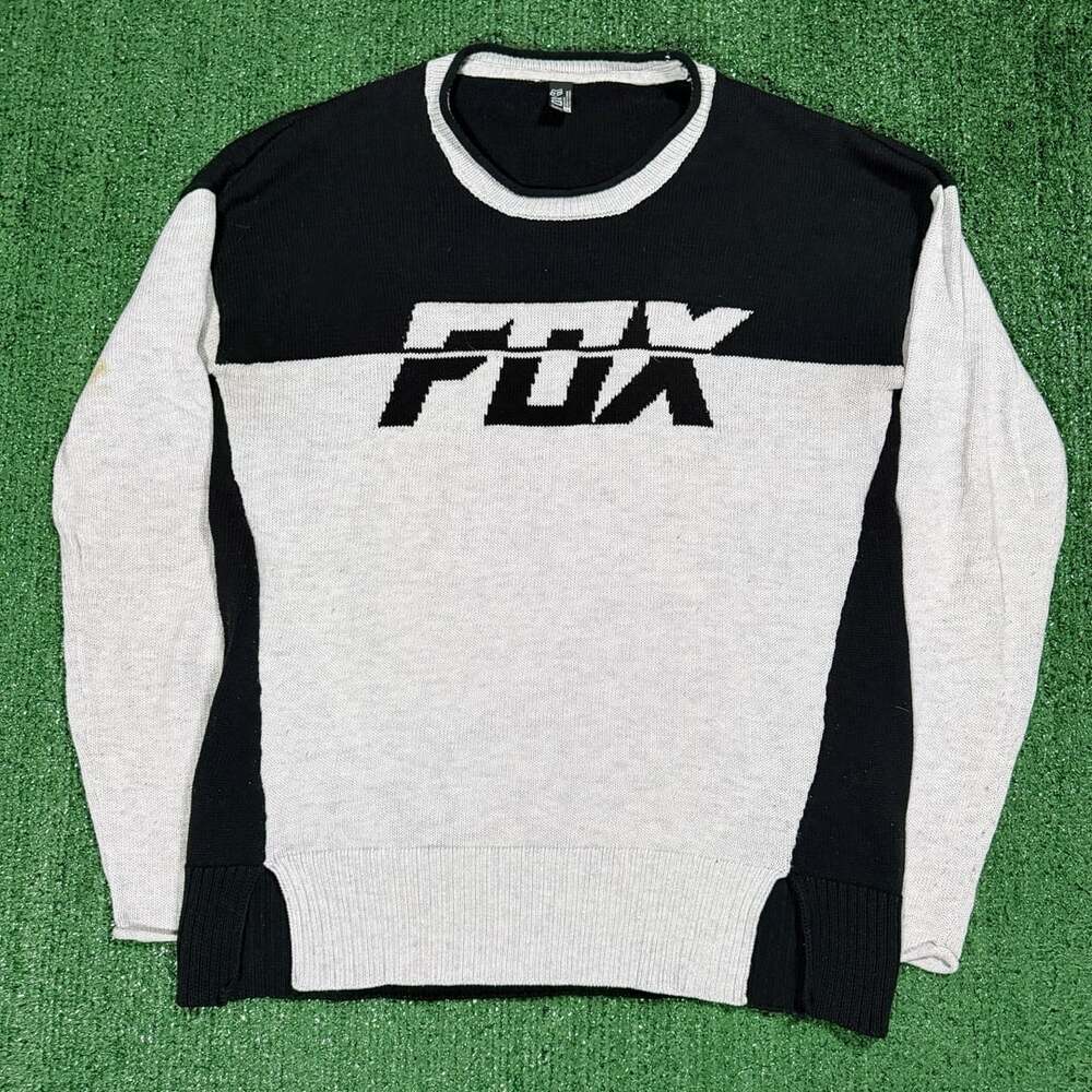 Fox Racing Pullover Sweater Size Medium Black Grey Knit Crewneck Sweatshirt